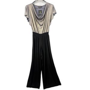 I.N. Studio Petite Gold Black Cowl Neck Wide Leg Flutter Sleeve Jumpsuit SZ PL